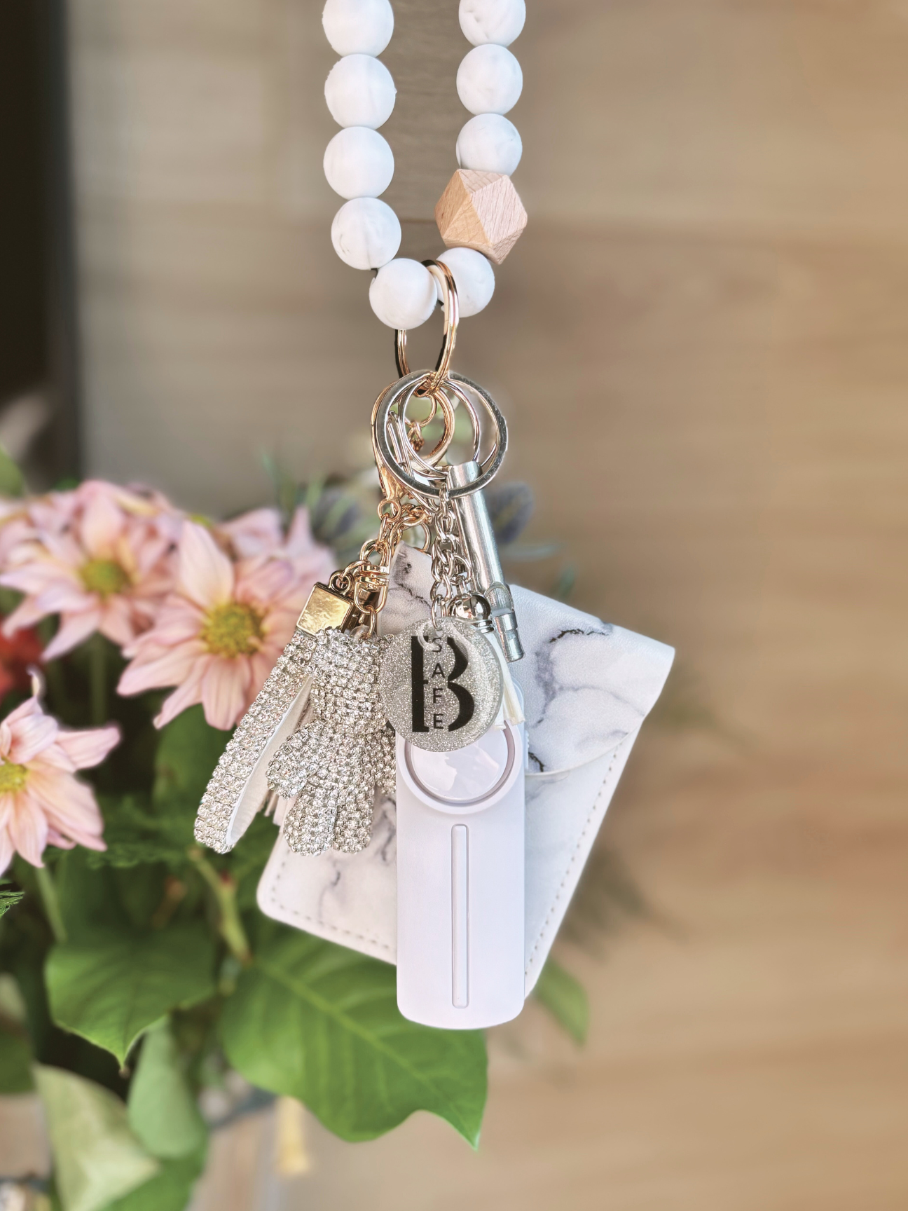 Marble White Safety Keychain Medium