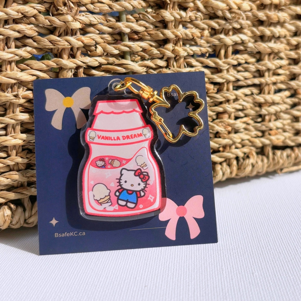 Hello Kitty Acrylic Keychain yakult Keychain | Handmade Charm | Cute Sanrio Gift