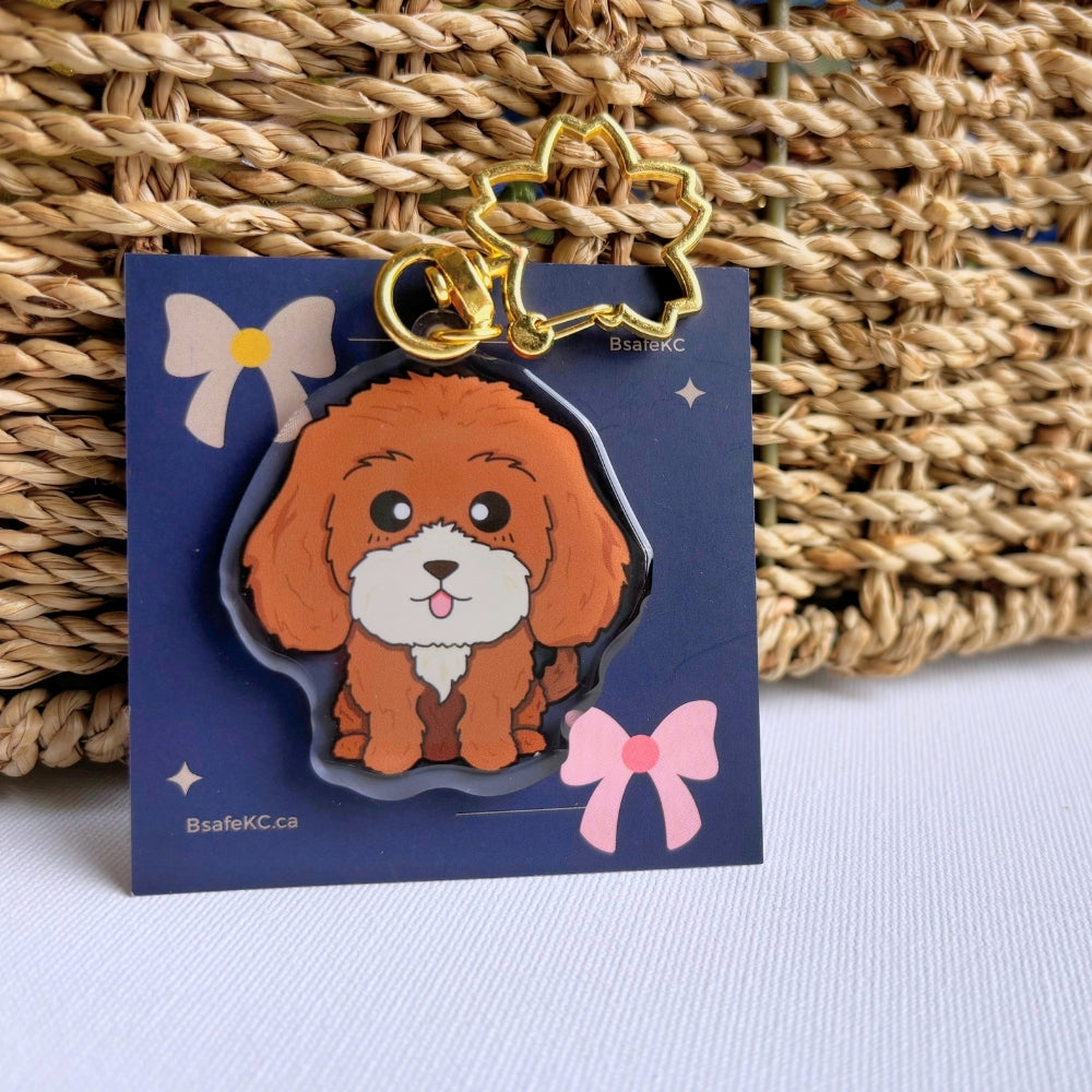 Brown Cockapoo Acrylic Dog Keychain | Handmade Charm | Cute Animal Lover Pet Loss Memorial Gift